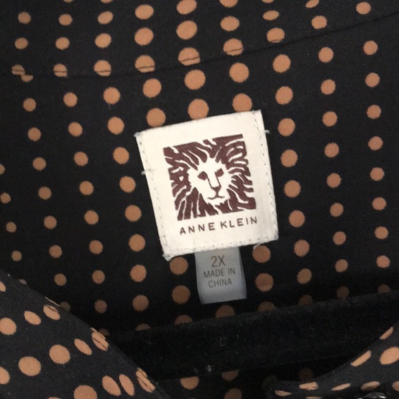 Anne Klein Poet Blouse 2X Black Gold Dot - Picture 4 of 6